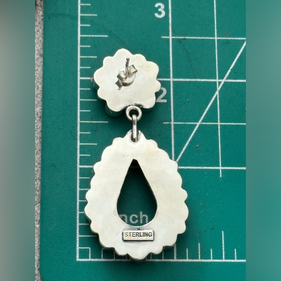 Kingman turquoise statement southwestern sterling silver earrings - Picture 6 of 7